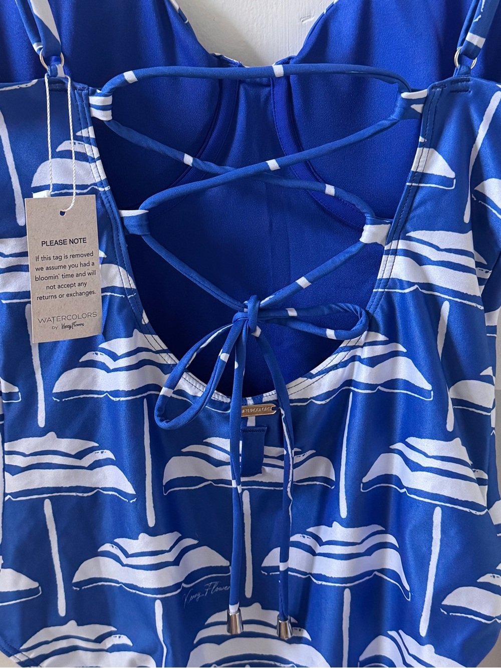 Watercolors Kenny Flowers Blue White The Fontelina OnePiece underwire Swimsuit L - Picture 4 of 14